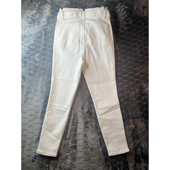 Express Denim Perfect Super High Rise Cropped Legging White Tie Waist Jeans 8 - Picture 9 of 9